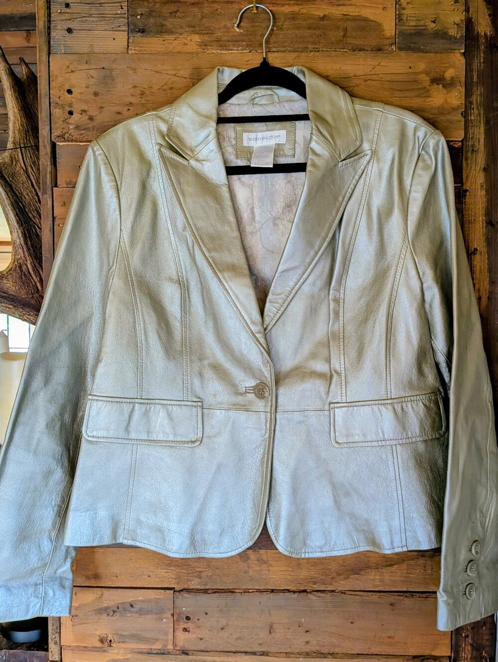 Y2K Worthington Metallic Leather Blazer In Champagne